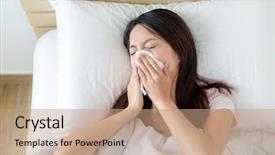  Presentation with bed - PPT layouts enhanced with morning sickness - woman got sick and lying background and a coral colored foreground