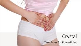  Presentation with woman and drugs - Slide deck with morning sickness - woman heaving belly ache isolated background and a lemonade colored foreground