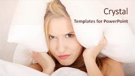  Presentation with sickness - Presentation theme featuring morning sickness - young caucasian female on bed background and a  colored foreground