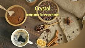  Presentation with sack of coffee beans - Theme enhanced with morning star - coffee with beans and spices background and a tawny brown colored foreground