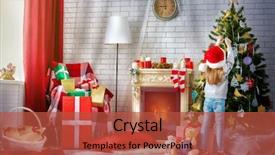  Presentation with christmas girl - Slide set with morning star - girl is decorating the christmas background and a red colored foreground