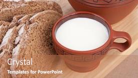  Presentation with bread life - Beautiful PPT theme featuring morning still-life with a jug a cup of milk and bread backdrop and a coral colored foreground