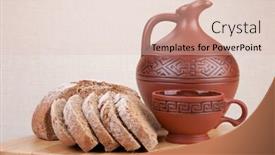  Presentation with bread life - PPT theme featuring morning still-life with a jug a cup of milk and bread background and a lemonade colored foreground