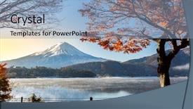  Presentation with autumn morning - Presentation theme consisting of morning sunrise mt fuji background and a light blue colored foreground