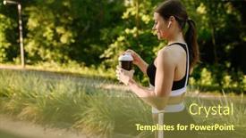  Presentation with water park - Audience pleasing theme consisting of morning-training-in-park-woman backdrop and a tawny brown colored foreground