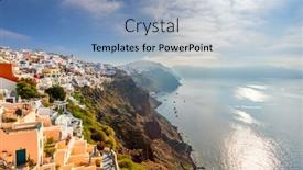  Presentation with island resort - Presentation theme enhanced with morning-view-of-santorini-island background and a light blue colored foreground