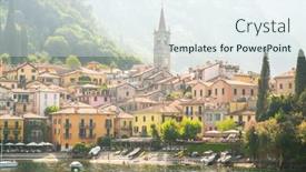  Presentation with bright yellow - Slide deck featuring morning-view-on-colorful-town background and a sky blue colored foreground