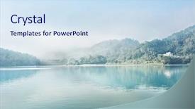  Presentation with moon - Amazing PPT theme having morning with mist in taiwan backdrop and a sky blue colored foreground