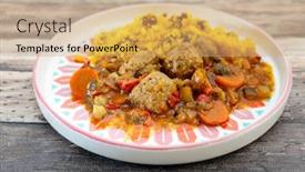  Presentation with meatball - Slides with moroccan-beef-kefta-meatballs-meatball background and a coral colored foreground