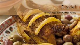  Presentation with preserved - Slide set consisting of moroccan chicken dish with preserved lemon and olives background and a coral colored foreground