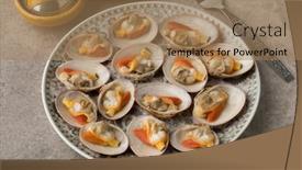  Presentation with clams - Theme consisting of moroccan-dish-with-open-cooked background and a coral colored foreground