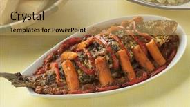  Presentation with moroccan - PPT theme featuring moroccan fish tagine with chermoula bread and salad background and a coral colored foreground