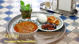  Presentation with iftar - Slide set consisting of moroccan-ramadan-iftar-meal-harira background and a coral colored foreground