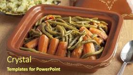  Presentation with carrots - Audience pleasing slides consisting of moroccan square tagine with meat green beans and carrots on the table backdrop and a tawny brown colored foreground