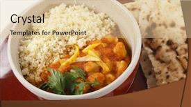  Presentation with chickpea - Cool new presentation theme with moroccan style chickpea and tomato soup with plain couscous garnished with lemon peel and parsley and served with kubz or kubus flat bread backdrop and a lemonade colored foreground