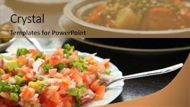  Presentation with popular - Beautiful PPT theme featuring moroccan tomato salad a popular dish in morocco backdrop and a coral colored foreground