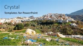  Presentation with pollution waste - Slide set having moroccan-village-in-the-mountain background and a light blue colored foreground
