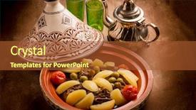  Presentation with meat - Amazing theme having morocco - tajine with meat potatoes tomatoes backdrop and a red colored foreground