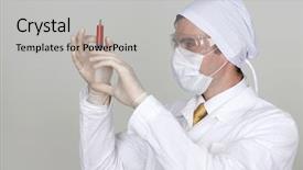  Presentation with syringe - PPT theme with morphyne - confident surgeon holding a syringe background and a light gray colored foreground