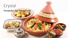  Presentation with morrocan - Beautiful slide set featuring morrocan-dish-couscous-tagine-olive backdrop and a white colored foreground