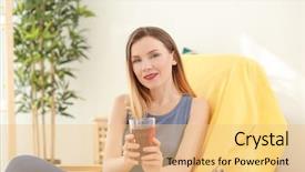  Presentation with fresh coconut juice decorated tropical - Slides featuring morse - beautiful woman with glass background and a  colored foreground