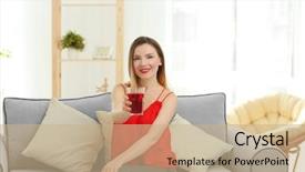  Presentation with juice - PPT theme consisting of morse - beautiful woman with glass background and a coral colored foreground