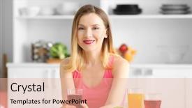  Presentation with juice - Colorful slide deck enhanced with morse - beautiful woman with glass backdrop and a coral colored foreground