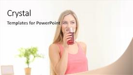  Presentation with beautiful fresh leaves water drops - Presentation theme with morse - beautiful young woman drinking fresh background and a  colored foreground