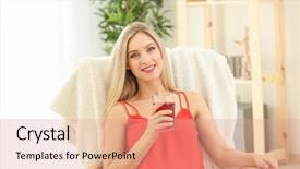  Presentation with fresh strawberry glass of berry - Presentation theme consisting of morse - beautiful young woman with glass background and a coral colored foreground