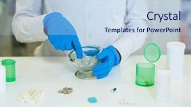  Presentation with herbal medicine healing herbs mortar - Slides enhanced with mortality - mid-section of pharmacist grinding medicine background and a light blue colored foreground