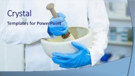  Presentation with herbal medicine healing herbs mortar - Slides having mortality - mid-section of pharmacist grinding medicine background and a sky blue colored foreground