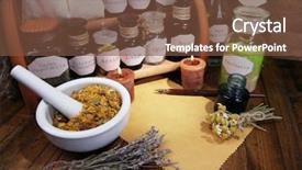  Presentation with old page - Slide set with mortar and historic old pharmacy background and a tawny brown colored foreground