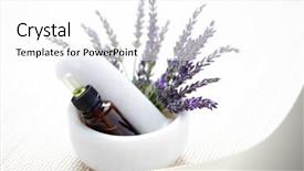  Presentation with lavender flowers - Colorful theme enhanced with mortar and pestle with lovely lavender flowers - beauty treatment backdrop and a white colored foreground