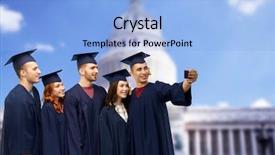  Presentation with bachelor - Amazing PPT layouts having mortar boards and bachelor backdrop and a light blue colored foreground
