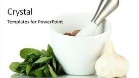  Presentation with mortar - Amazing presentation theme having mortar herbs and garlic isolated on white backdrop and a white colored foreground