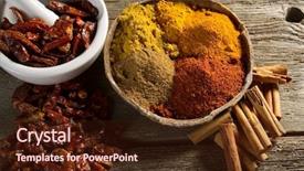  Presentation with wood - PPT theme featuring mortar pestle - variety of spice on wood background and a tawny brown colored foreground