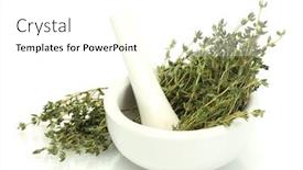  Presentation with white green - Cool new slides with mortar-with-fresh-green-thyme backdrop and a white colored foreground