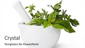  Presentation with mortar - PPT theme consisting of mortar with herbs isolated background and a white colored foreground