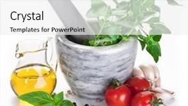  Presentation with mortar - Colorful PPT theme enhanced with basil herbs and olive oil backdrop and a white colored foreground