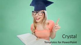  Presentation with school graduation - Cool new presentation theme with mortarboard and eyeglasses with encyclopedia backdrop and a mint green colored foreground