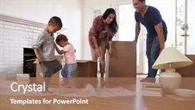  Presentation with new home - Cool new presentation theme with mortgage - family unpacking boxes in new backdrop and a coral colored foreground