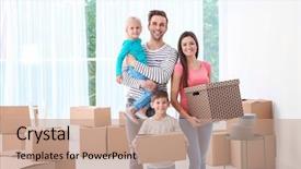  Presentation with new home - Slides featuring mortgage - happy family in their new background and a coral colored foreground