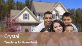  Presentation with family - Beautiful PPT theme featuring mortgage - happy hispanic family portrait backdrop and a coral colored foreground