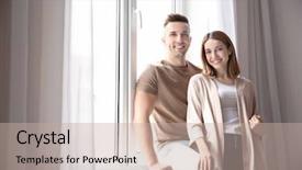  Presentation with plastic - PPT theme enhanced with mortgage - happy smiling couple near plastic background and a mint green colored foreground