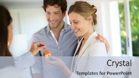  Presentation with young happy couple - PPT layouts having mortgage - happy young couple getting keys background and a light blue colored foreground