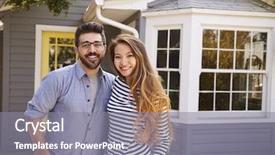  Presentation with new home - Slide set consisting of mortgage - portrait of excited couple standing background and a gray colored foreground