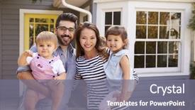  Presentation with new home - Slide deck featuring mortgage - portrait of excited family standing background and a gray colored foreground