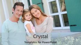  Presentation with family - Audience pleasing PPT layouts consisting of mortgage - portrait of happy family standing backdrop and a light blue colored foreground