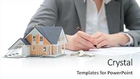  Presentation with agreement signing - PPT theme consisting of mortgage - woman signs purchase agreement background and a white colored foreground