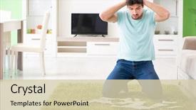  Presentation with personal - PPT theme featuring mortgage - young man struggling with personal background and a soft green colored foreground